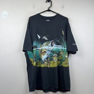 Vintage 1990s Largemouth Bass All Over Print Graphic T-Shirt Fishing Size XXL